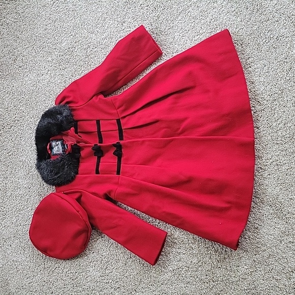 Girls Red Dres Coat & Hat Size 4 - Picture 1 of 10